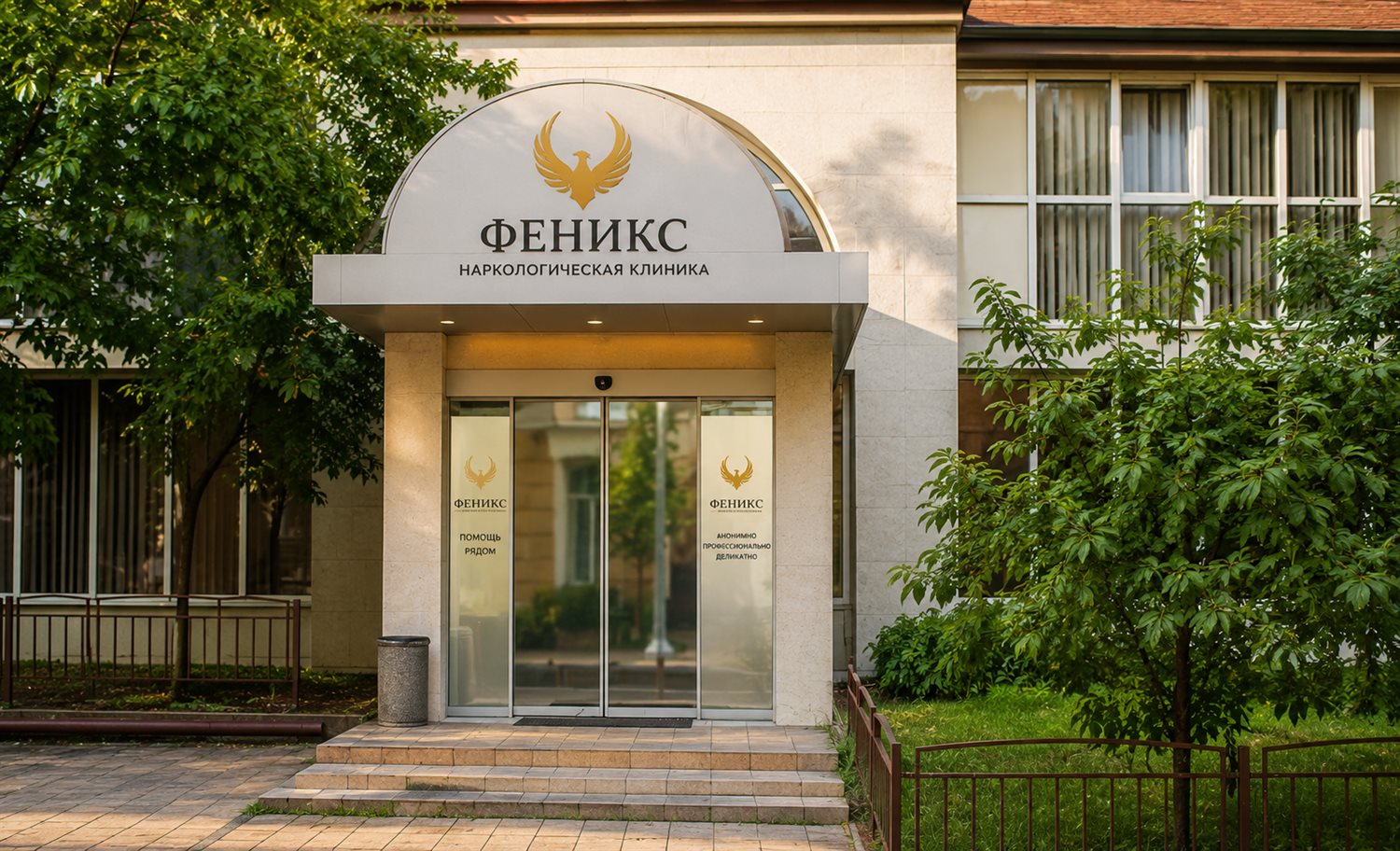 Вход в наркологическую клинику «Феникс» в Павловском Посаде